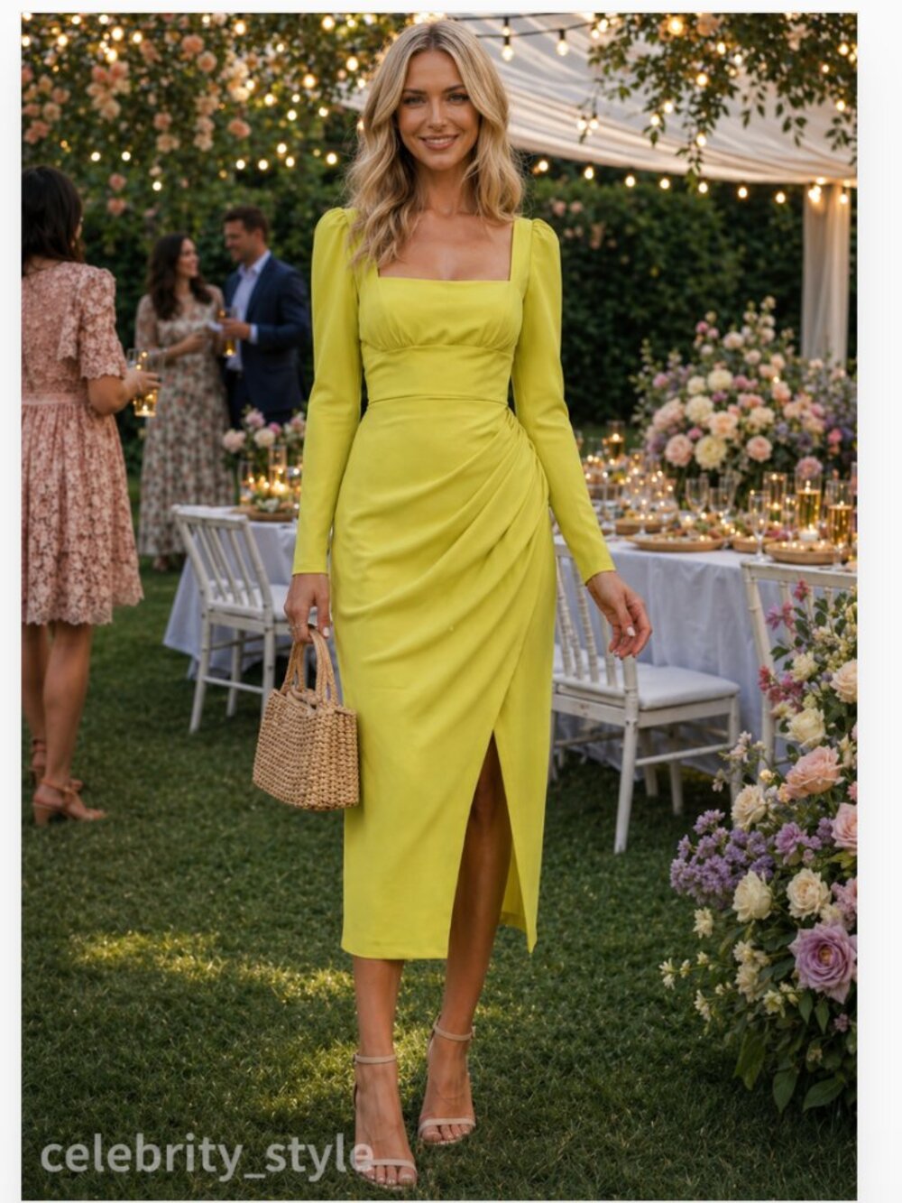 SELF PORTRAIT GREEN CREPE RUCHED MIDI DRESS
